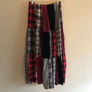VINTAGE broom skirt patchwork velvet and plaid.